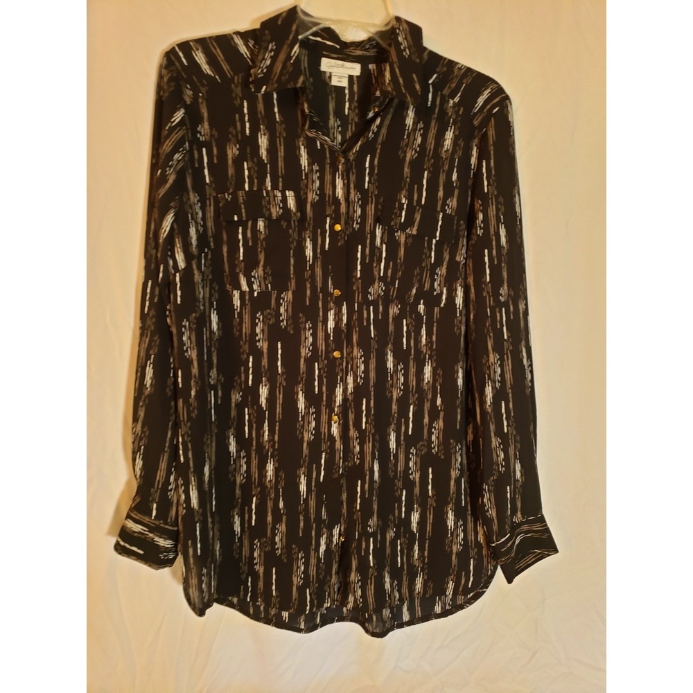 Women's Jaclyn Smith Black Print Long Sleeve Blouse Size M